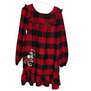 Disney Minnie Mouse Holiday Plaid Nightgown Girls Size 5/6 Red Pajamas Sleep